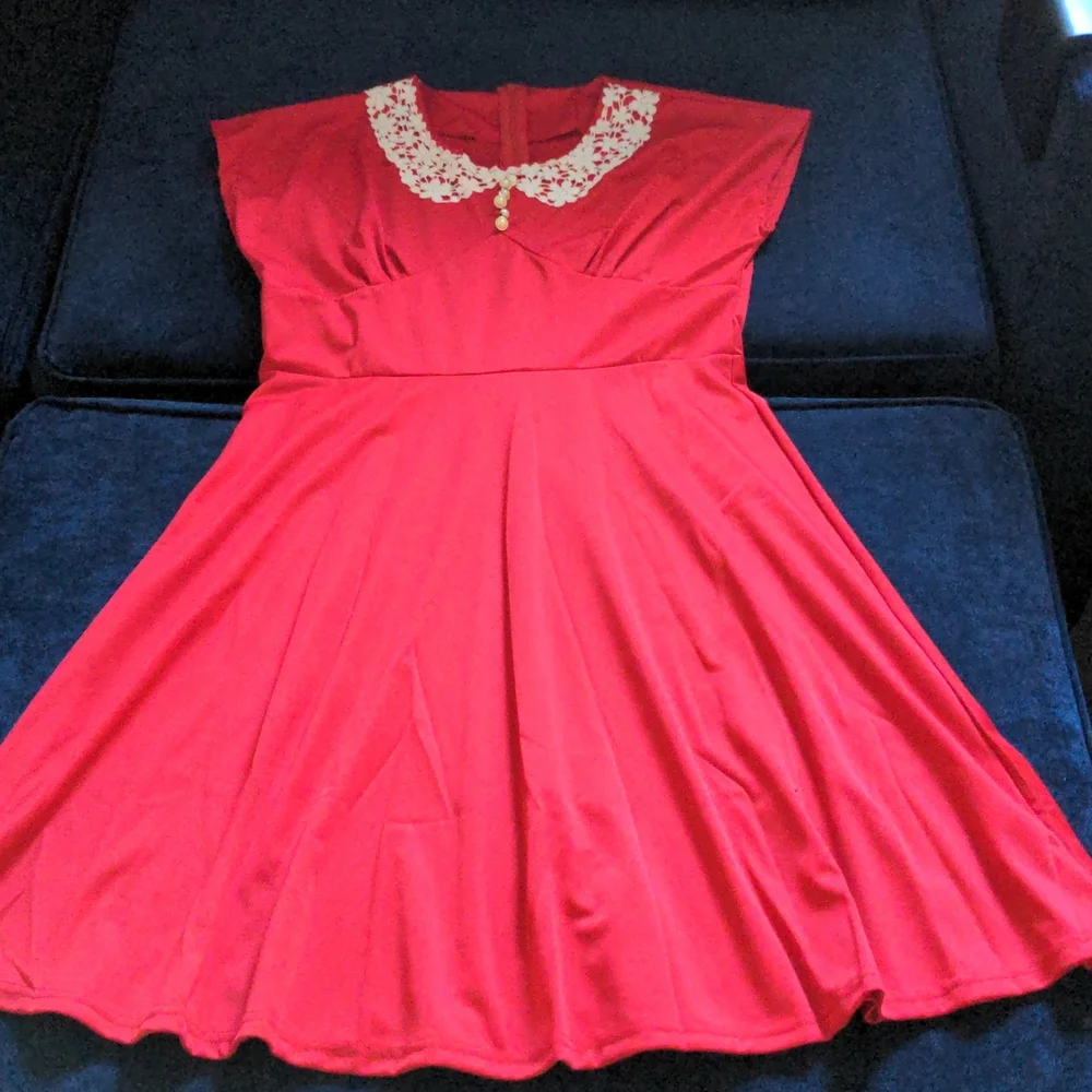 Trendsgal red dress with white lace peter pan collar, NWOT, XXL - Picture 1 of 6